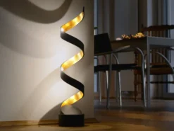 Ausgefallene LED Tischleuchte HELIX Schwarz / Gold groß, Höhe 66cm