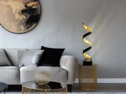 Ausgefallene LED Tischleuchte HELIX Schwarz / Gold groß, Höhe 66cm