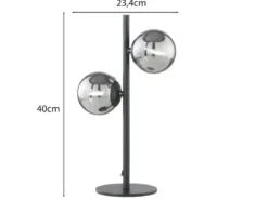 Ausgefallene LED Tischleuchte Schwarz - Glaskugeln Rauchglas, Höhe 40cm