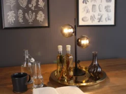 Ausgefallene LED Tischleuchte Schwarz - Glaskugeln Rauchglas, Höhe 40cm
