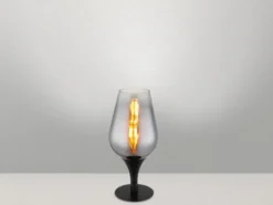 Ausgefallene LED Tischleuchte mit Rauchglas Lampenschirm, Höhe 31cm