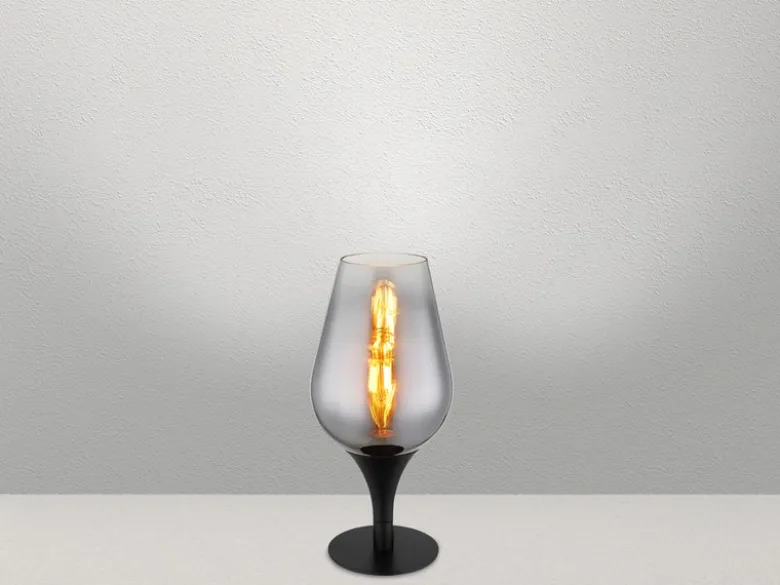Ausgefallene LED Tischleuchte mit Rauchglas Lampenschirm, Höhe 31cm