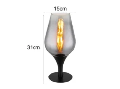 Ausgefallene LED Tischleuchte mit Rauchglas Lampenschirm, Höhe 31cm