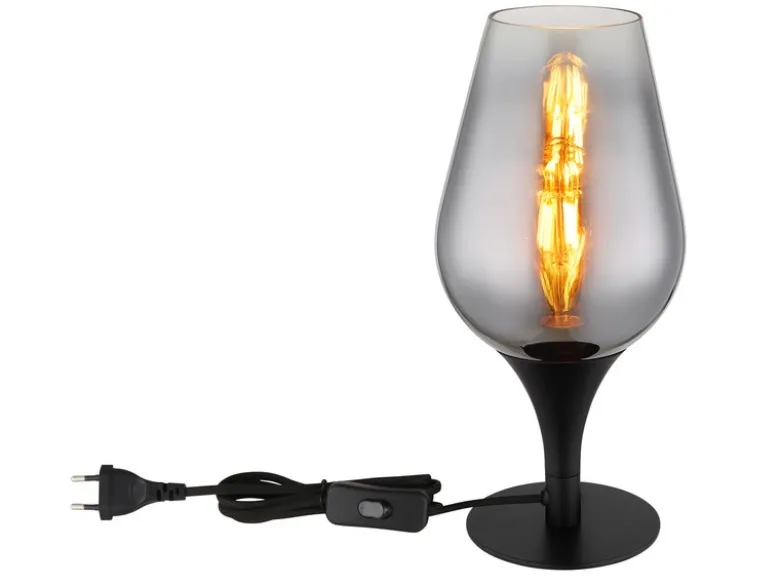 Ausgefallene LED Tischleuchte mit Rauchglas Lampenschirm, Höhe 31cm