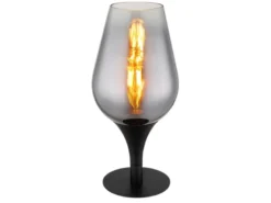 Ausgefallene LED Tischleuchte mit Rauchglas Lampenschirm, Höhe 31cm