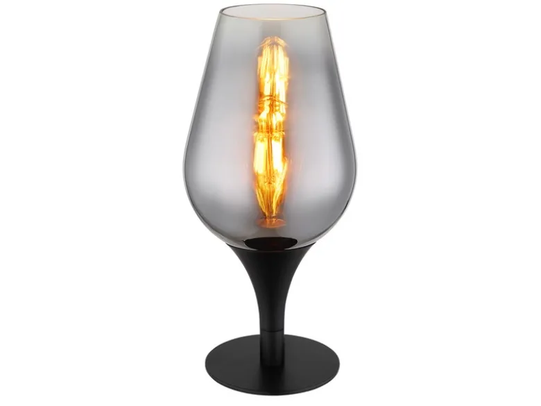 Ausgefallene LED Tischleuchte mit Rauchglas Lampenschirm, Höhe 31cm