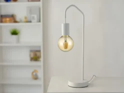 Ausgefallene LED Tischleuchte aus Metall in Weiß, Höhe 48cm