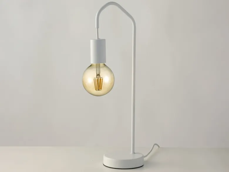 Ausgefallene LED Tischleuchte aus Metall in Weiß, Höhe 48cm
