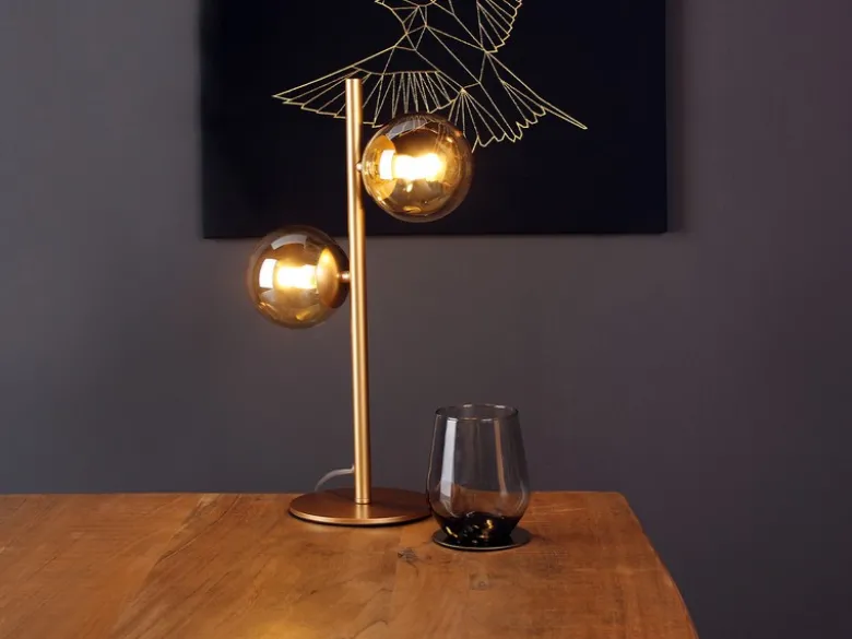 Ausgefallene LED Tischleuchte Gold - Glaskugeln Bernstein, Höhe 40cm