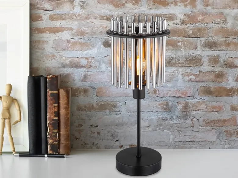 Ausgefallene LED Tischleuchte mit Rauchglas Stäben, Höhe 37,5cm