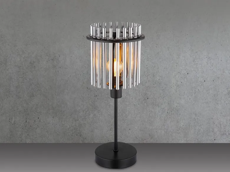 Ausgefallene LED Tischleuchte mit Rauchglas Stäben, Höhe 37,5cm