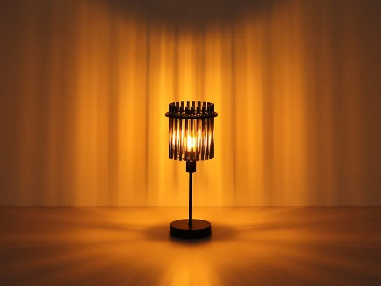 Ausgefallene LED Tischleuchte mit Rauchglas Stäben, Höhe 37,5cm