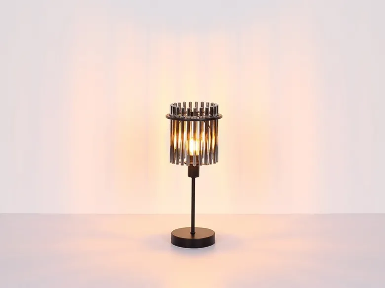 Ausgefallene LED Tischleuchte mit Rauchglas Stäben, Höhe 37,5cm