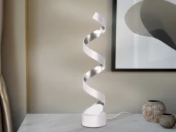 Ausgefallene LED Tischleuchte HELIX Weiß / Silber groß, Höhe 66cm