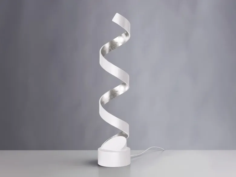 Ausgefallene LED Tischleuchte HELIX Weiß / Silber groß, Höhe 66cm