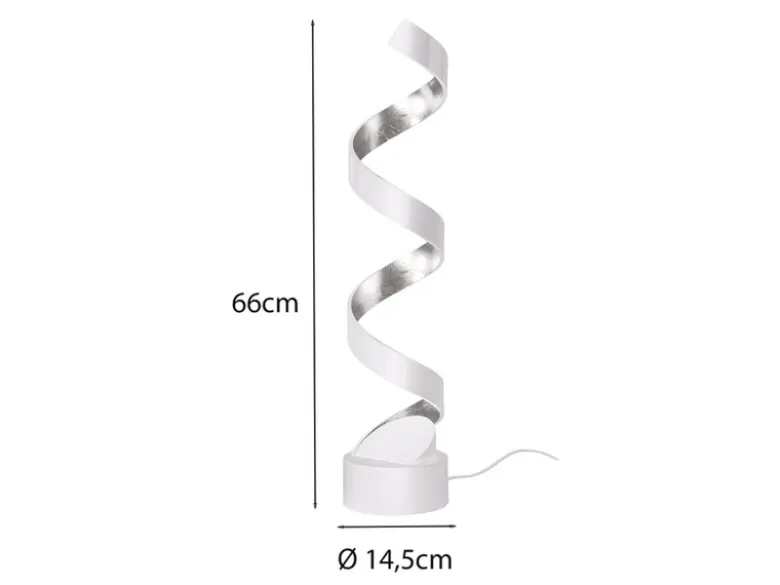 Ausgefallene LED Tischleuchte HELIX Weiß / Silber groß, Höhe 66cm