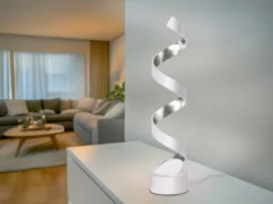 Ausgefallene LED Tischleuchte HELIX Weiß / Silber groß, Höhe 66cm