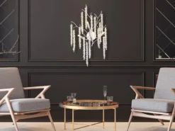 Ausgefallene LED Wandlampe Silber Chrom mit Kristall, Höhe 60cm