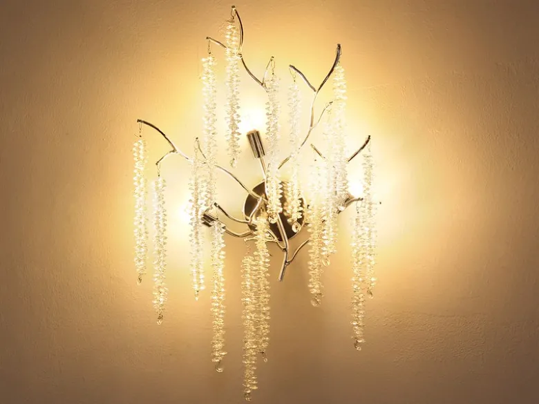 Ausgefallene LED Wandlampe Silber Chrom mit Kristall, Höhe 60cm