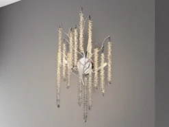 Ausgefallene LED Wandlampe Silber Chrom mit Kristall, Höhe 60cm