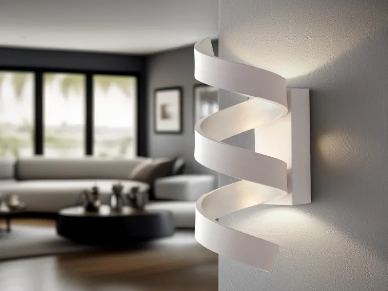 Ausgefallene LED Wandleuchte HELIX Weiß / Silber, Höhe 26cm