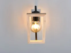 Ausgefallene LED Wandleuchte mit Rahmen aus Naturholz, Höhe 25cm