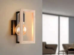 Ausgefallene LED Wandleuchte mit Rahmen aus Naturholz, Höhe 25cm