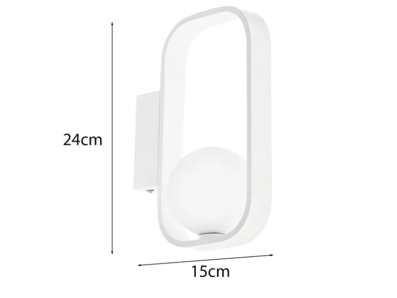 Ausgefallene LED Wandleuchte Weiß mit Glaskugel Opalweiß, Höhe 24cm