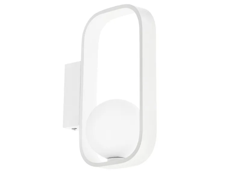 Ausgefallene LED Wandleuchte Weiß mit Glaskugel Opalweiß, Höhe 24cm