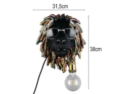 Ausgefallene LED Wandleuchte Löwenkopf mit Stecker und Schalter, Höhe 38cm