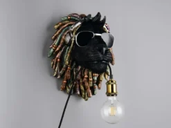 Ausgefallene LED Wandleuchte Löwenkopf mit Stecker und Schalter, Höhe 38cm