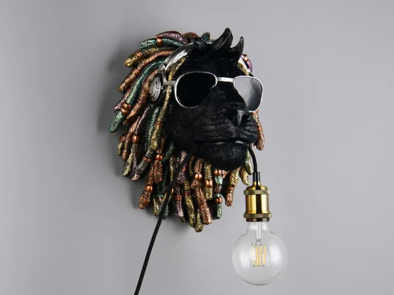 Ausgefallene LED Wandleuchte Löwenkopf mit Stecker und Schalter, Höhe 38cm