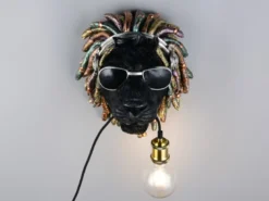 Ausgefallene LED Wandleuchte Löwenkopf mit Stecker und Schalter, Höhe 38cm