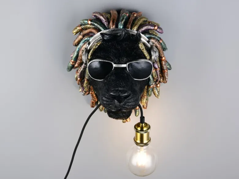 Ausgefallene LED Wandleuchte Löwenkopf mit Stecker und Schalter, Höhe 38cm