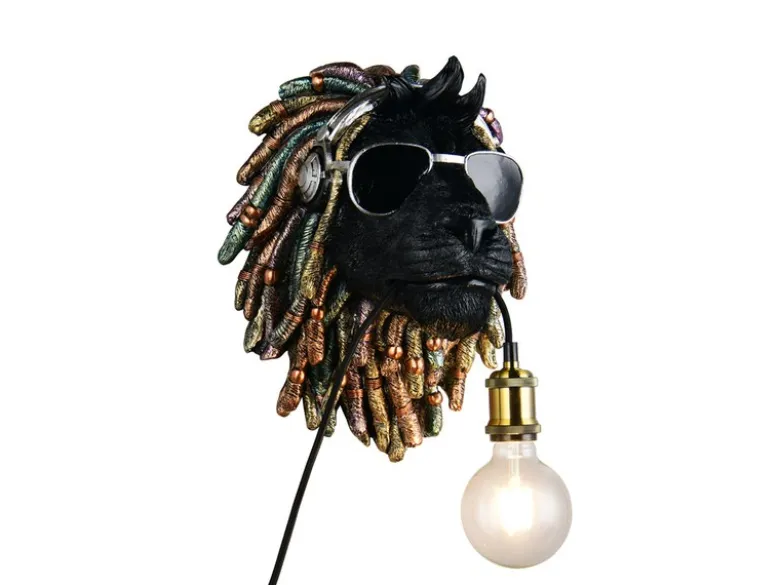 Ausgefallene LED Wandleuchte Löwenkopf mit Stecker und Schalter, Höhe 38cm