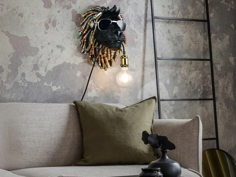 Ausgefallene LED Wandleuchte Löwenkopf mit Stecker und Schalter, Höhe 38cm