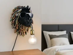 Ausgefallene LED Wandleuchte Löwenkopf mit Stecker und Schalter, Höhe 38cm