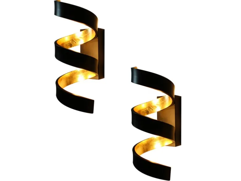 Ausgefallene LED Wandleuchte 2er Set Schwarz / Gold, Höhe 26cm