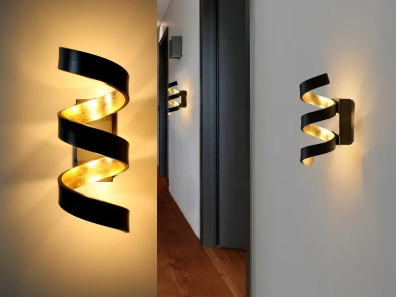Ausgefallene LED Wandleuchte 2er Set Schwarz / Gold, Höhe 26cm