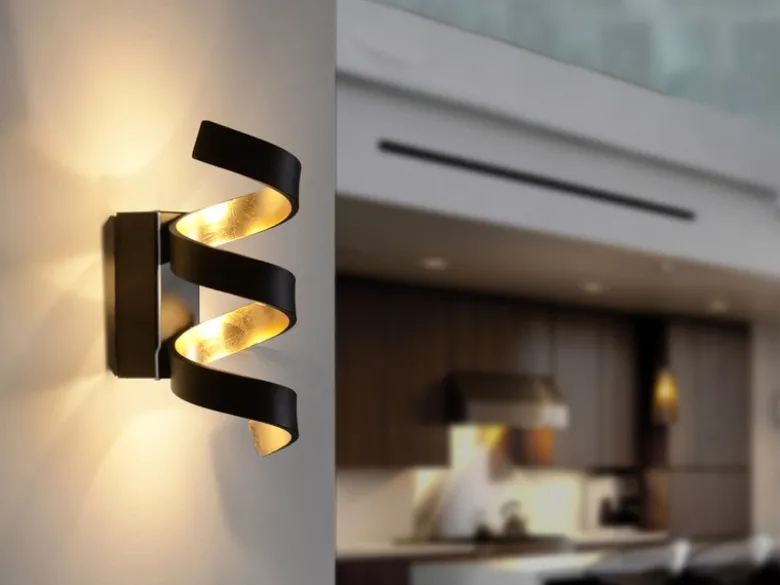 Ausgefallene LED Wandleuchte 2er Set Schwarz / Gold, Höhe 26cm