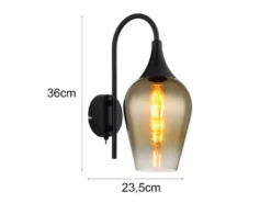 Ausgefallene LED Wandleuchte mit Schalter & Glasschirm Gold, Höhe 36cm