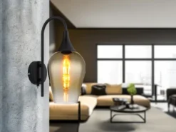 Ausgefallene LED Wandleuchte mit Schalter & Glasschirm Gold, Höhe 36cm