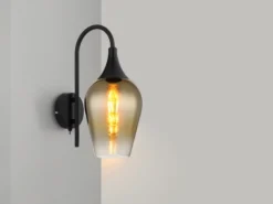 Ausgefallene LED Wandleuchte mit Schalter & Glasschirm Gold, Höhe 36cm