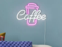 Ausgefallene Neon LED Wandlampe Café mit USB Kabel & Netzteil, Breite 40cm