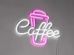 Ausgefallene Neon LED Wandlampe Café mit USB Kabel & Netzteil, Breite 40cm