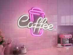 Ausgefallene Neon LED Wandlampe Café mit USB Kabel & Netzteil, Breite 40cm