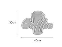 Ausgefallene Neon LED Wandleuchte COFFEE mit USB Kabel & Schalter, Breite 40cm