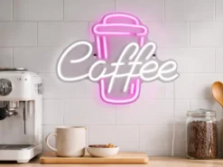 Ausgefallene Neon LED Wandleuchte COFFEE mit USB Kabel & Schalter, Breite 40cm