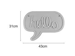 Ausgefallene Neon LED Wandleuchte HELLO mit USB Kabel & Schalter, Breite 43cm
