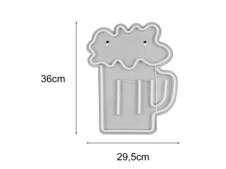 Ausgefallene Neon LED Wandleuchte BEER mit USB Kabel & Schalter, Höhe 36cm